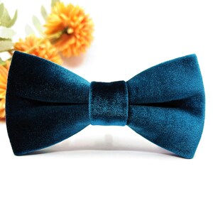 Teal Blue Velvet Bow tie, Velvet bow tie, Wedding bow tie, Groom bow tie, Ring bearer, Bow Tie for men, baby, boy, kids image 3