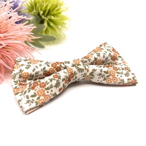 Burnt Orange Floral Bow Tie on Ecru, Groom and Groomsmen Wedding Bow Tie, Matching Pocket Square, Necktie and Suspenders image 6