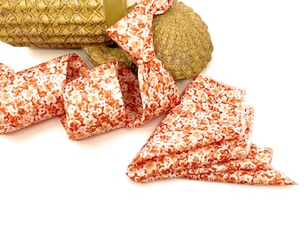Orange Blumen schlanke Krawatte für Bräutigam und Trauzeugen, Hochzeitskrawatte mit passendem Einstecktuch Optional