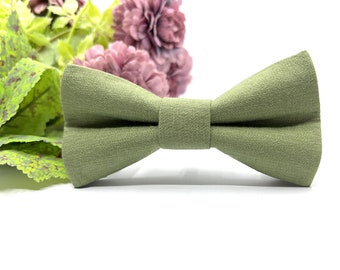 Olive Green Bow tie, Cotton Linen bow tie, Wedding bow tie, Groom bow tie, Ring bearer, Bow Tie for men, baby, boy, kids