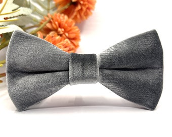 Silver Gray Velvet Bow tie, Velvet bow tie, Wedding bow tie, Groom bow tie, Ring bearer, Bow Tie for men, baby, boy, kids
