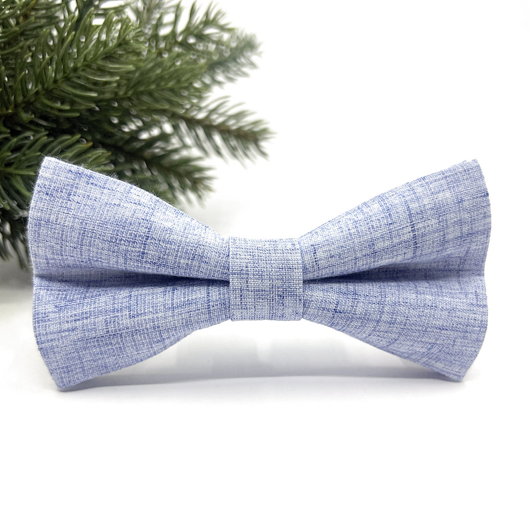 Dusty Blue Bow Tie, Mixed White and Navy Blue Bow Tie, Wedding Bow Tie, Natural Lİnen Bow Tie
