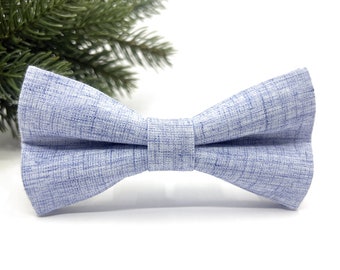 Dusty Blue Bow tie, Mixed White and Navy Blue Bow tie, Wedding bow tie, Natural Lİnen Bow Tie, Groom bow tie, Ring bearer, Bow Tie for Men