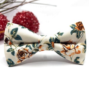 Ecru Bow tie, Rust Floral Bow tie, Wedding bow tie, Groom bow tie, Ring bearer, Bow Tie for men, boy, Matched Pocket square