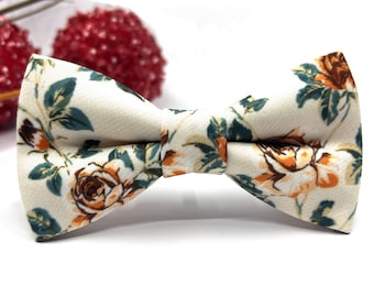 Nœud papillon rouille à fleurs : Nœud papillon de mariage écru, taille porte-alliances