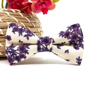Floral Bow Tie: Ecru, Lilac, Violet - Wedding, Ring Bearer