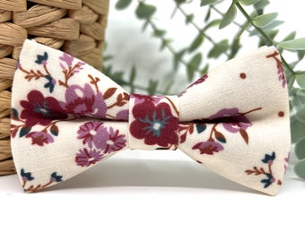 Nœud papillon écru, Nœud papillon bordeaux, Nœud papillon floral mauve, Nœud papillon en lin, Nœud papillon pour mariage, Nœud papillon pour le marié, Porte-alliances, Nœud papillon pour homme