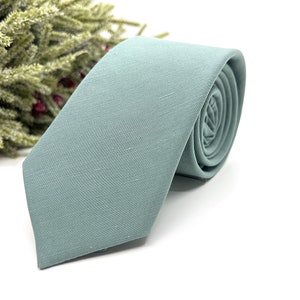 Linen Slim Necktie: Shadow Green Wedding Groomsmen Tie
