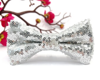 Silver Sequin bow tie, Silver bow tie, Wedding bow tie, Groom bow tie, Ring bearer, Bow Tie for men, baby, boy, kids