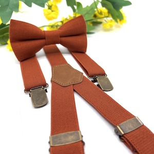 Burnt Orange Suspenders Set, Burnt Orange bow tie, Wedding bow tie, Groom bow tie, Ring bearer, Bow Tie for men, baby, boy, kids image 4