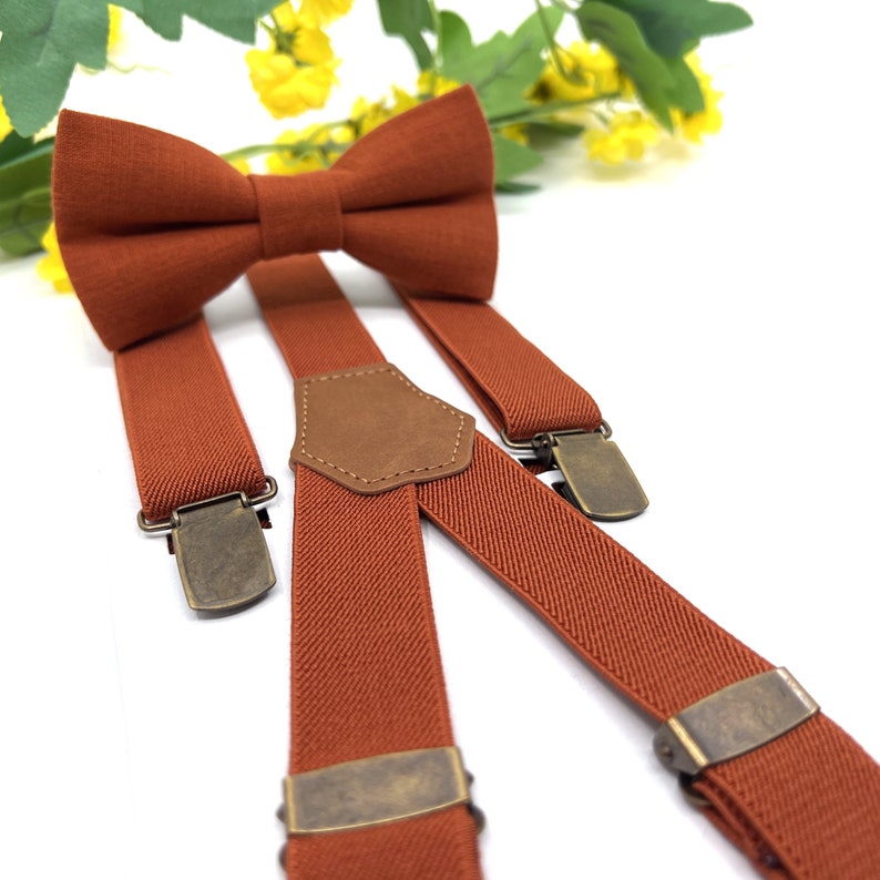 Burnt Orange Suspenders Set, Burnt Orange bow tie, Wedding bow tie, Groom bow tie, Ring bearer, Bow Tie for men, baby, boy, kids image 4