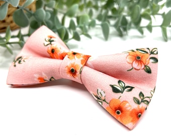 Blush Pink Bow tie, Orange Floral Bow tie, Wedding bow tie, Groom bow tie, Ring bearer, Bow Tie for men, baby, boy, kids