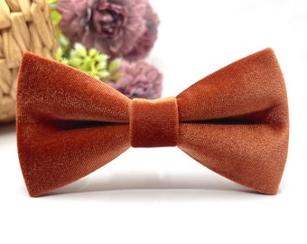 Burnt Orange Bow tie, Velvet bow tie, Wedding bow tie, Groom bow tie, Ring bearer, Bow Tie for men, baby, boy, kids