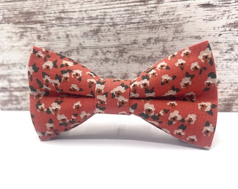 Nœud papillon floral orange brique, Nœud papillon en lin, Nœud papillon de mariage, Nœud papillon du marié, Porte-alliances, Nœud papillon pour homme, bébé, garçon, enfants