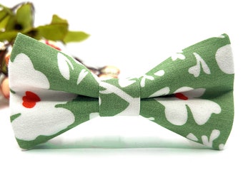 Floral Bow Tie, Green Bow tie, Wedding bow tie, Groom bow tie, Ring bearer, Bow Tie for men, baby, boy, kids