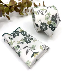 Sage Green Floral Necktie: Slim Wedding Tie