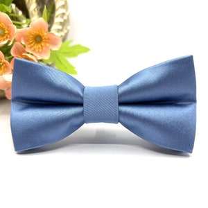 Dusty Blue Satin Bow Tie: Wedding, Ring Bearer, Baby, Boy