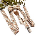 Burnt Orange Suspenders Set, Light Blush Pink Background floral bow tie, Wedding bow tie, Groom bow tie, Ring bearer, Bow Tie for baby, kids