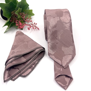 Dusty Rose Mauve Necktie, Satin and Linen Neck Tie, Slim Necktie, Mens Necktie, Rose tie, Groomsmen Necktie, Weddings Tie, Pocket square