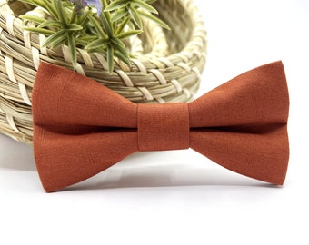 Nœud papillon orange brûlé, Nœud papillon en lin, Nœud papillon de mariage, Nœud papillon du marié, Porte-anneau, Nœud papillon pour homme, bébé, garçon, enfants