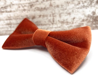 Burnt Orange Bow tie, Velvet bow tie, Wedding bow tie, Groom bow tie, Ring bearer, Bow Tie for men, baby, boy, kids