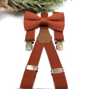 Burnt Orange Suspenders Set, Burnt Orange bow tie, Wedding bow tie, Groom bow tie, Ring bearer, Bow Tie for men, baby, boy, kids