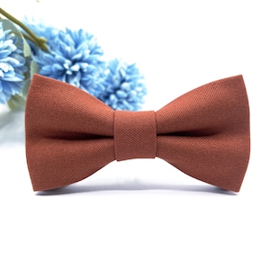 Brick Orange Linen Bow Tie: Wedding, Ring Bearer, Baby, Boy