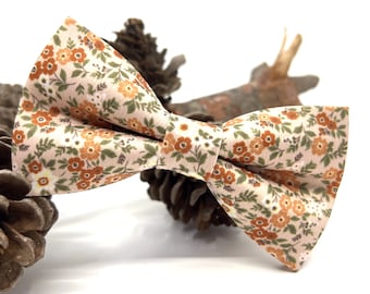 Burnt Orange Floral Bow tie, Light Blush Pink Background Bow tie, Groom Bow tie, Groomsmen Bow tie, Weddings Bow tie, Matched tie