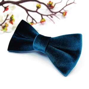 Teal Blue Velvet Bow tie, Velvet bow tie, Wedding bow tie, Groom bow tie, Ring bearer, Bow Tie for men, baby, boy, kids image 2