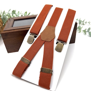 Burnt Orange Suspenders, Groomsmen suspenders, Ring bearer, leather suspenders, Wedding suspenders, Suspenders men, Groom suspenders