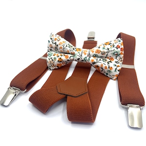 Burnt Orange Suspenders & Floral Bow Tie Set: Baby, Boy, Men