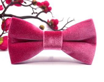 Hot Pink Velvet Bow tie, Velvet bow tie, Wedding bow tie, Groom bow tie, Ring bearer, Bow Tie for men, baby, boy, kids
