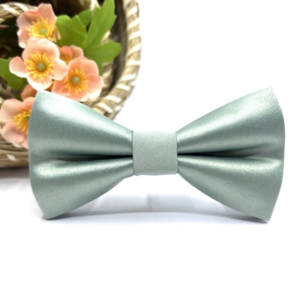 Dusty Sage Green Bow tie, Grayish Green Bow tie, Satin Bow Tie, Wedding bow tie, Groom bow tie, Ring bearer, Bow Tie for men, baby, boy