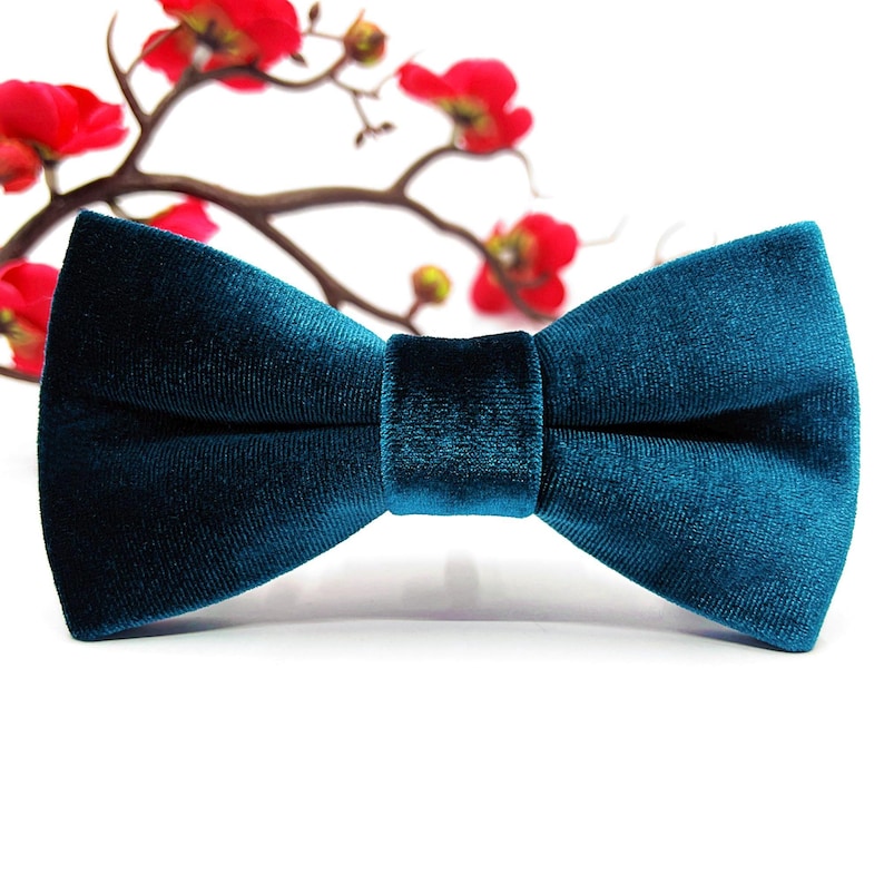 Teal Blue Velvet Bow tie, Velvet bow tie, Wedding bow tie, Groom bow tie, Ring bearer, Bow Tie for men, baby, boy, kids image 1