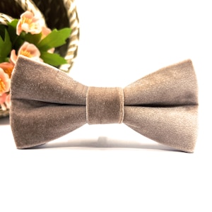 Pale Brown Velvet Bow Tie: Baby, Toddler, Kid, Teen, Adult Sizes