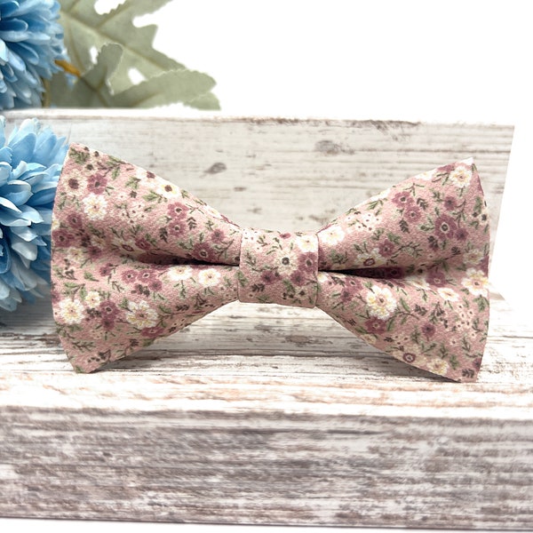 Floral Dusty Rose Bow tie, Rose bow tie, Wedding bow tie, Groom bow tie, Ring bearer, for men, boy, kids, Matched Pocket square