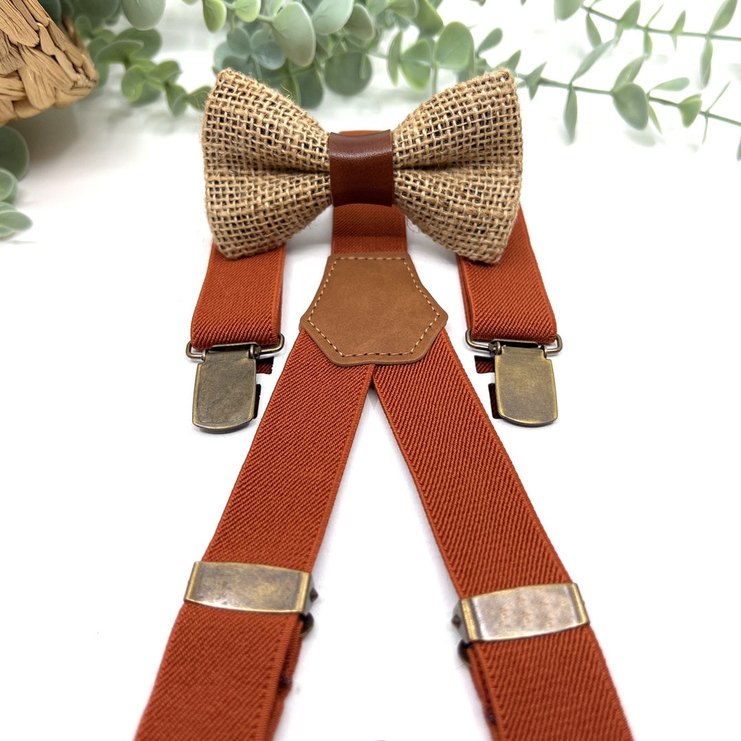 Burnt Orange Suspenders Set, Burnt Orange Bow Tie, Wedding Bow Tie