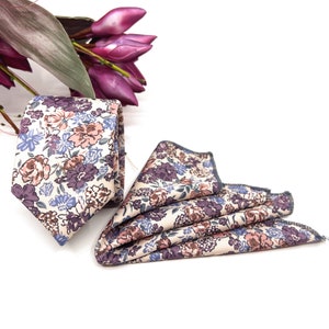 Dusty Rose Necktie, Dusty Lilac Floral Necktie, Slim Necktie, Groomsmen Necktie, Ties, Weddings Tie, Matched Pocket square