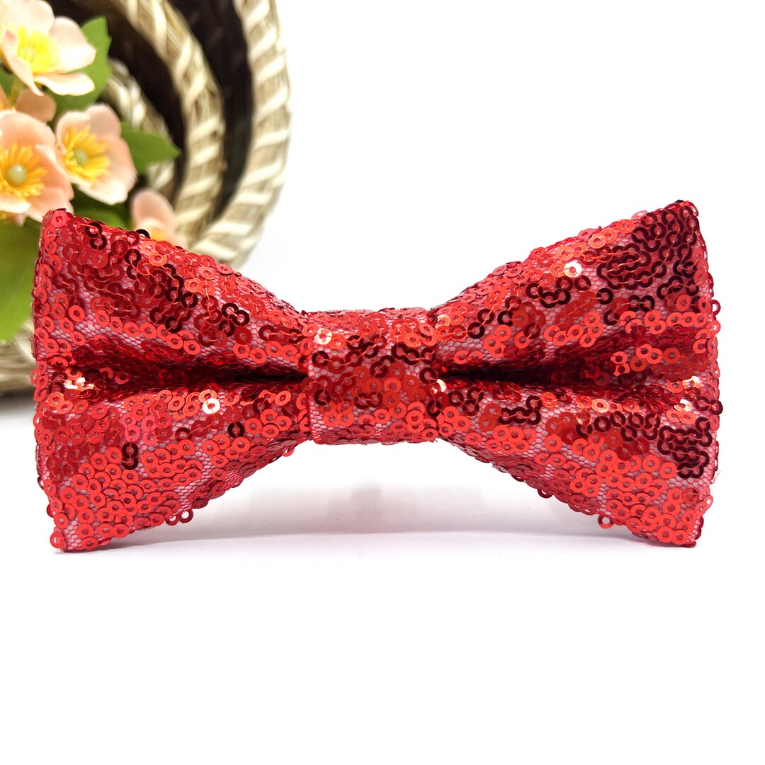 Crimson Sequin Bow Tie, Sequin Bow Tie, Wedding Bow Tie, Groom Bow Tie