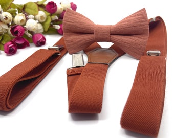 Ensemble de bretelles orange brûlé, noeud papillon rose pâle poussiéreux, noeud papillon de mariage, noeud papillon de marié, porteur d'anneau, noeud papillon pour homme, bébé, garçon, enfants