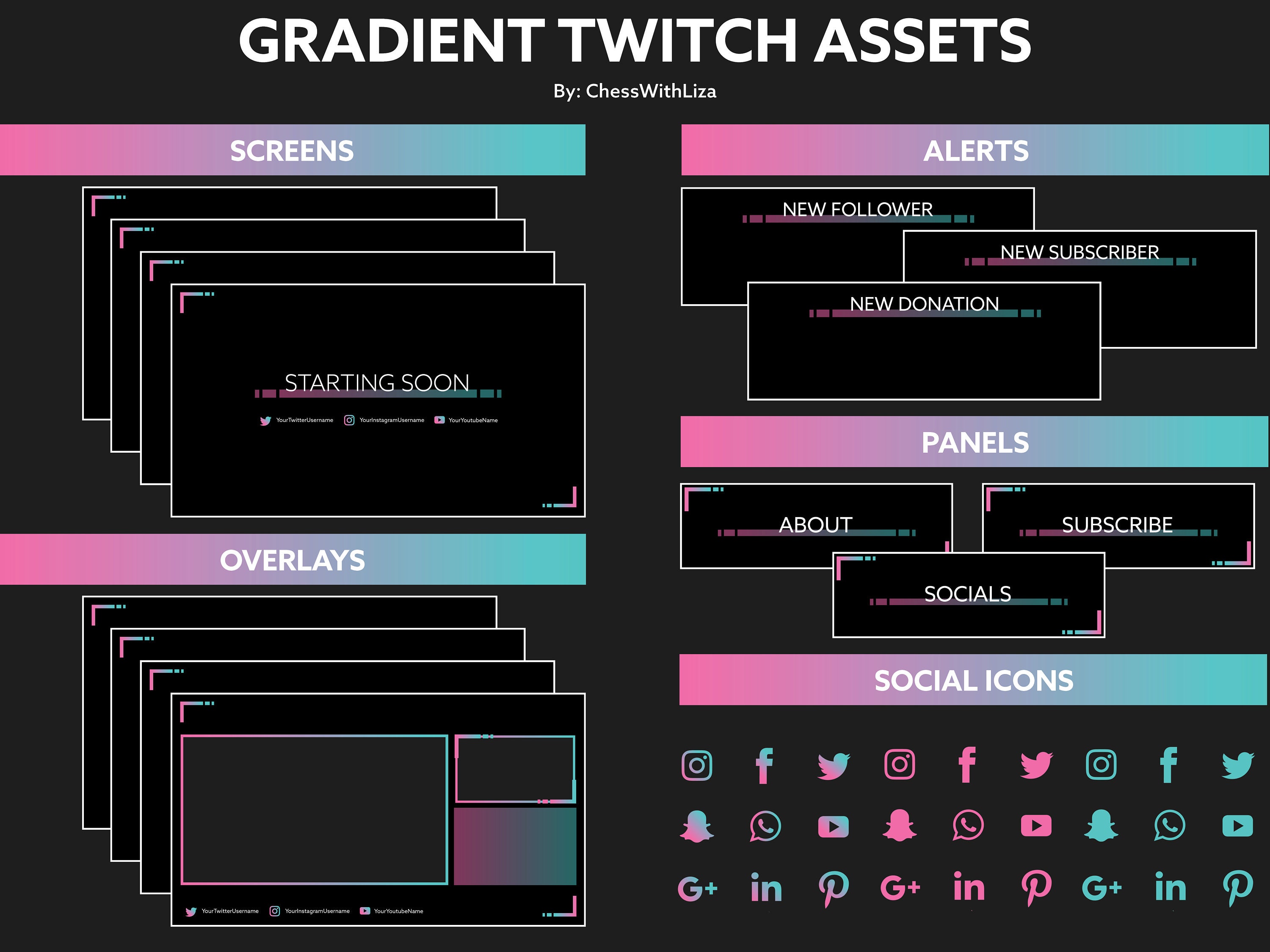 Stream Packages Bundle | FIVE Twitch / Youtube / Facebook Gradient ...
