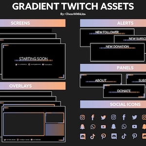 Pastel Purple & Orange ( Twitch / Youtube / Facebook ) Farbverlaufs Paket - Bildschirm, Overlay, Panels, Alarme und mehr!