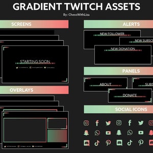 Stream Package | Green & Coral Pink ( Twitch / Youtube / Facebook ) Gradient Stream Package - Screen, Overlay, Panels, Alerts and more!