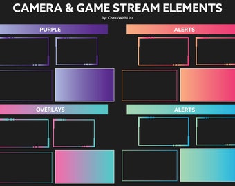 Twitch / Youtube / Facebook Gradient Camera & Borders Package (Many colours! Pink, Orange, Purple, Green etc...)
