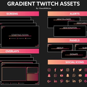 Orange & Pink/Red ( Twitch / Youtube / Facebook ) Gradient Stream Package - Screen, Overlay, Panels, Alerts and more!