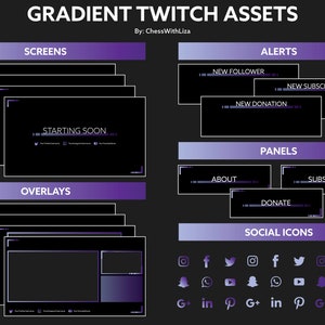 Stream Package | Pastel Purple & Dark Purple ( Twitch / Youtube / Facebook ) Gradient Package - Screen, Overlay, Panels, Alerts and more!
