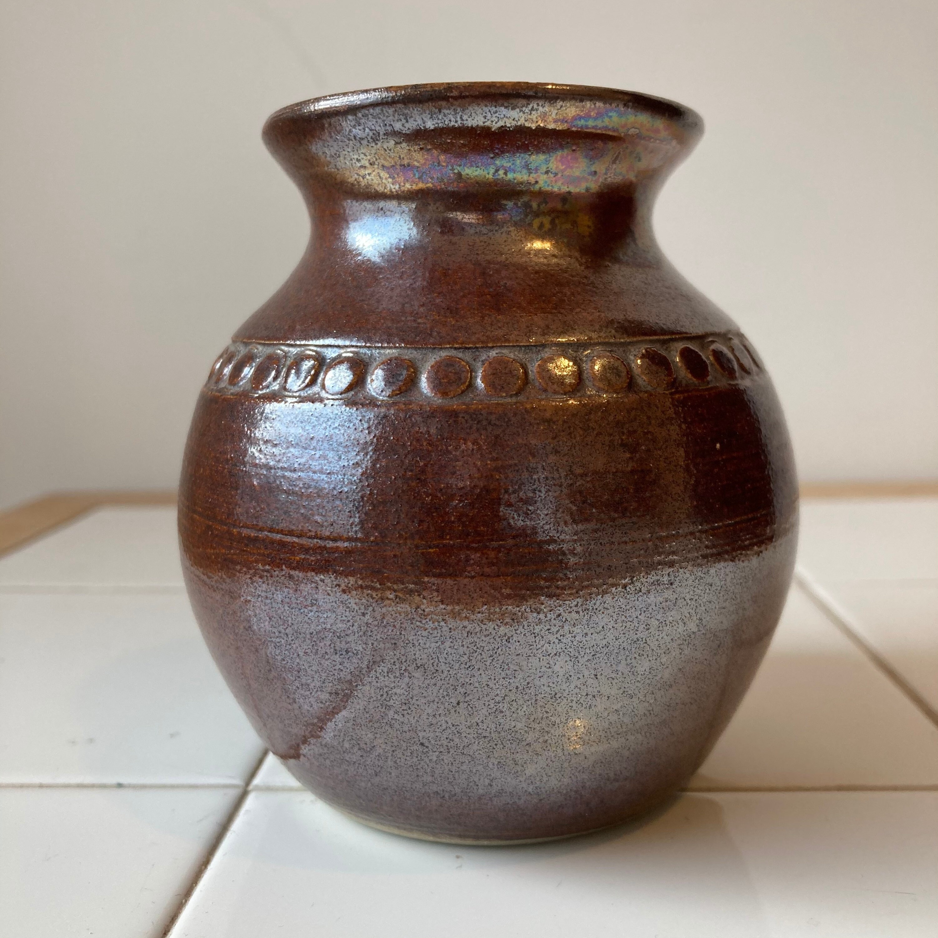 Vintage bendigo pottery bud vase jar brown lustre glaze greg  etsy uk