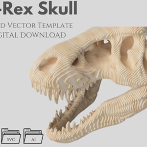 T-Rex Schädel - Geschnittene Vektor Vorlage, Parametrisch, Multilayer Laser Cut Datei (DXF, SVG, AI)