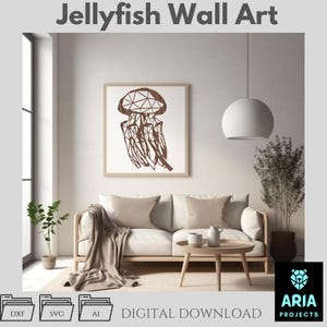 Art mural méduses - vecteur en tranches d'une seule pièce, silhouette fluide de l'océan (DXF, SVG, AI)