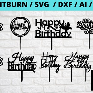 Happy Birthday SVG, Cake Topper Lightburn, Dxf, PDF, AI